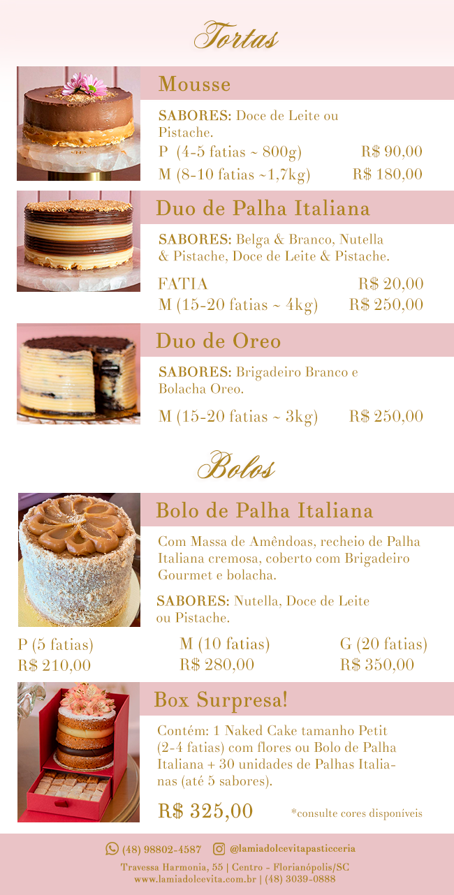 Menu Bolos de caixa